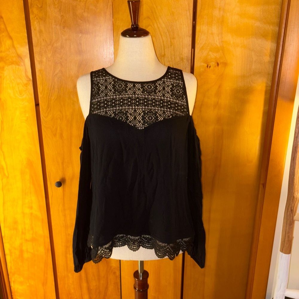 Express Black Lace Detail Blouse with Open Shoulder